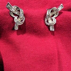 COPY - Vintage Boucher clip on earrings. Silver tone with clear rhinestones.